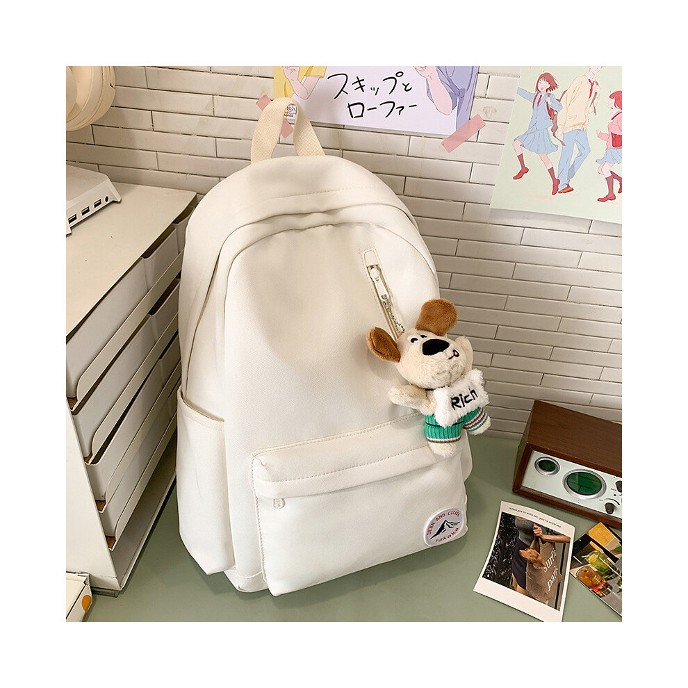 (White) Capacity Large Simple Backpack With Solid Color Design For Travel And School Use-image-OPC-PJ6FVJG-NEW
