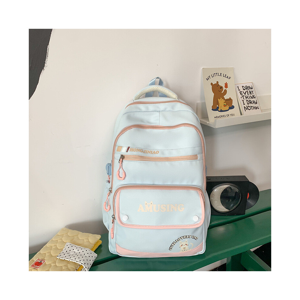 (Blue) Unisex Bookbag Nylon With Large Capacity And Letter Print School Daily For-image-OPC-PJ6FVMC-NEW