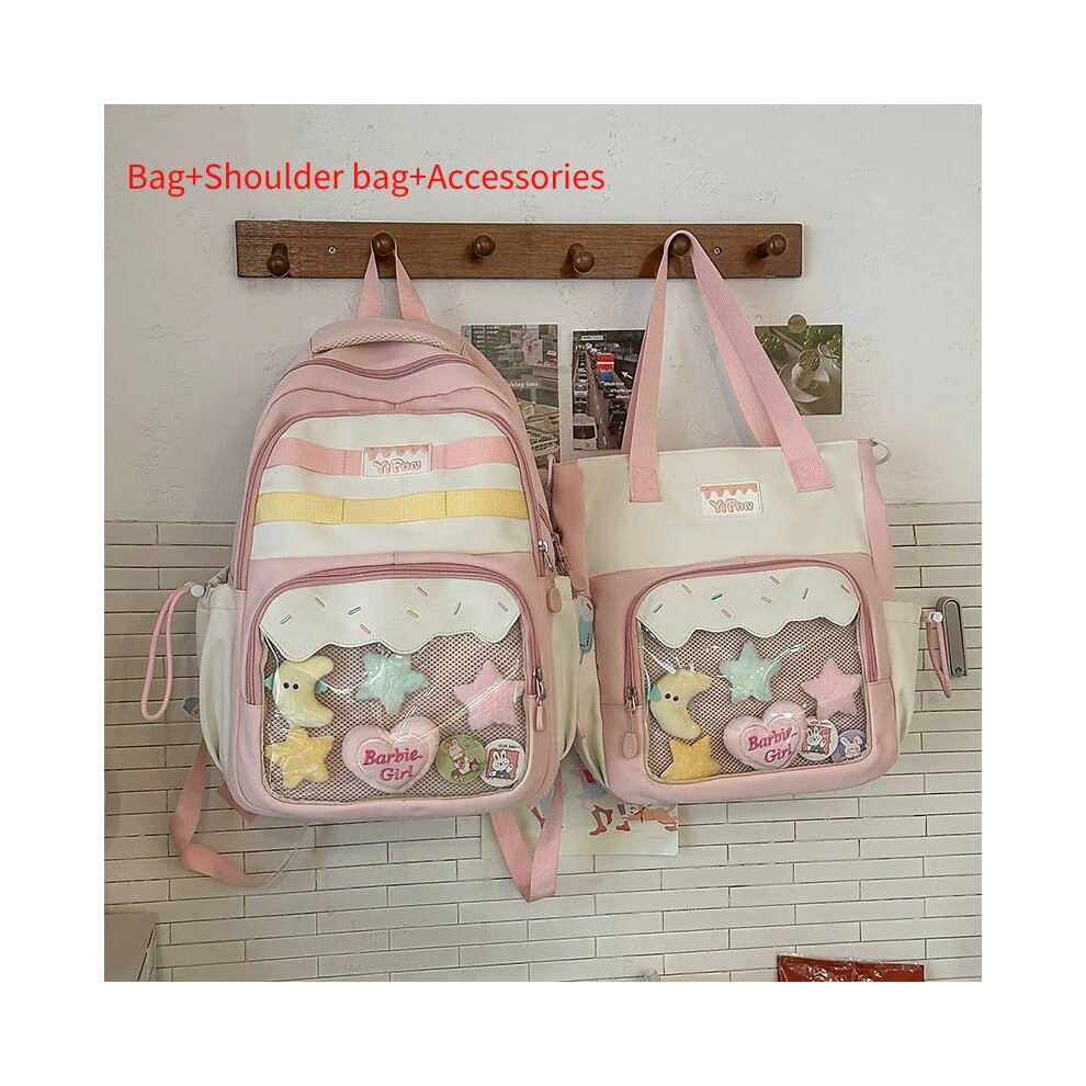 (Pink) Fashion Blocked Color Ice Cream Design Student Backpack Bag Set Shoulder-image-OPC-PJ6FYJJ-NEW