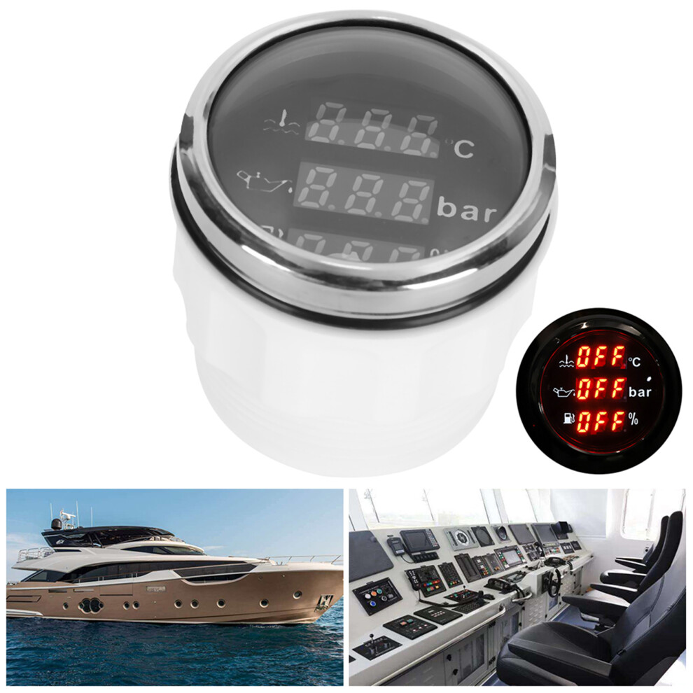 2In 3ÂInâ1 Water Oil Fuel Level Gauge 52Mm Dial Ip67 Black 8061329677825