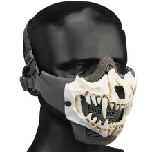 Tactical Airsoft Paintball Mask Tusk Metal Steel Mesh Mask CS Wargame Field Hunting Protective Masks For Shooting (Color : MA14202WG)