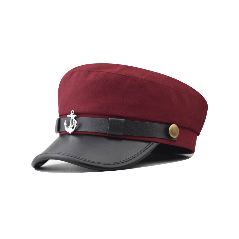 (Burgundy) Logo Fashionable Anchor Decoration Splicing Neutral Casual Beret Adults For-image-OPC-PJ6GBR8-NEW