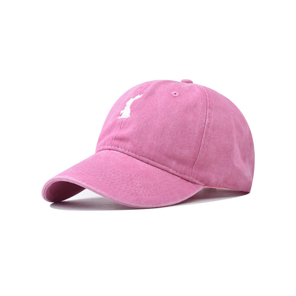 (Pink Bunny) Rabbit Embroidery Cotton Baseball Cap Adjustable Strap Vintage Style Street-image-OPC-PJ6GDTM-NEW
