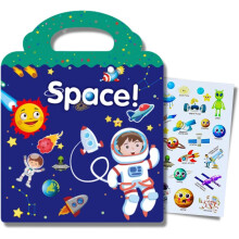 Reusable Sticker Book Cute Space Stickers,Window Clings for Kids,Educational Magic Sticker Pad Book Toys for Kids Toddlers Boys 2-4