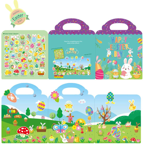 2-4 Children's Easter Sticker Book, Children's Easter Sticker Game, Boys and Girls' Easter Gift Easter Egg Rabbit Sticker 2