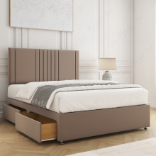 (Mink, 5ft) Monaco Divan Bed with 2 Drawer Plush 26" Headboard & Mattress Included