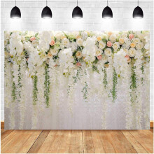 White Rose Floral Theme Photography Backdrops Bridal Shower Wedding Flowers Photo Background Baby Girl Birthday Party Portrait 7x5ft