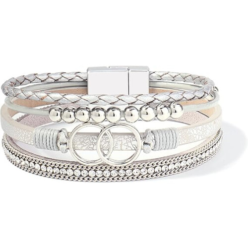 Boho Wrap Bracelets Leather Cuff Bangle Gold Beaded Bracelets for Women Stackable Infinity Bracelets Jewelry with Clasp