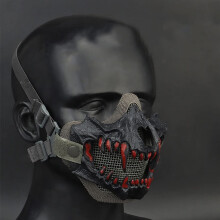 Tactical Halfface Mesh Fangs Mask Halloween Cosplay Tactical Paintball Protective Masks Shooting Double Layer Breathable Mask (Color : 02G)
