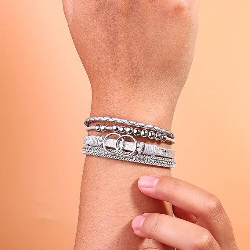 Boho Wrap Bracelets Leather Cuff Bangle Gold Beaded Bracelets for Women Stackable Infinity Bracelets Jewelry with Clasp 1