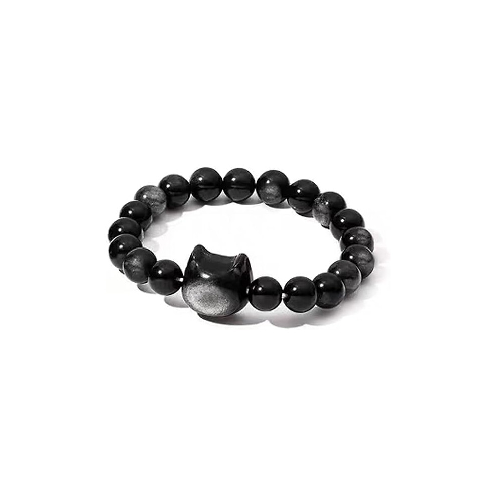 Natural Black Obsidian Bracelet, Cat Beaded Bracelets for Women Men, Stretch Bracelet 8mm-image-OPC-PJ6GNQZ-NEW