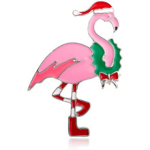 Christmas Flamingo Brooch Pin for Women Girls Fashion Enamel Pink Santa Animal Brooches Lapel Pins Cute Dress Accessories Holiday Xmas Party Jewelry