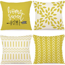 Pillow Covers 20x20 Modern Sofa Throw Pillow Cover, Decorative Outdoor Linen Fabric Pillow Case for Couch Bed Car (Lemon Yellow, 20x20,Set of 4)