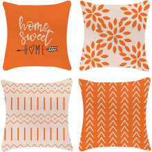 Pillow Covers 16X16 Modern Sofa Throw Pillow Cover, Decorative Outdoor Linen Fabric Pillow Case for Couch Bed Car (Orange, 16x16,Set of 4)