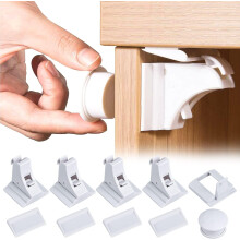 Baby Drawer Lock - Child Safety - Cupboard Lock - 4 Locks + 1 Self Adhesive Key - Invisible Lock for Cabinet and Drawers