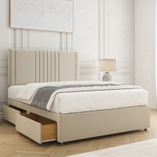 (Cream, 6ft) Monaco Divan Bed with 2 Drawer Plush 26" Headboard & Mattress Included