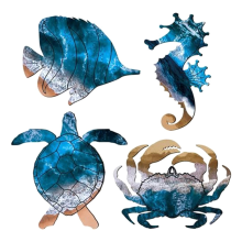 Sculture Parete Decorazioni per Esterni nel Metallo, Mare Piscina Spiaggia con Metallo Tartarughe Marine, Pesci e Granchi