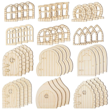48 Pz. Porta Delle Fate Porte da Giardino In Legno Mini Finestra Artigianale Kit Casa Miniatura Non Finita Verniciata