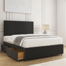 (Black, 5ft) Monaco Divan Bed with 2 Drawer Plush 26" Headboard & Mattress Included