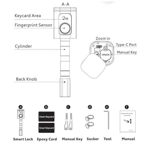 Anti-Theft Gate Fingerprint Lock Replacement Lock Cylinder,A 2