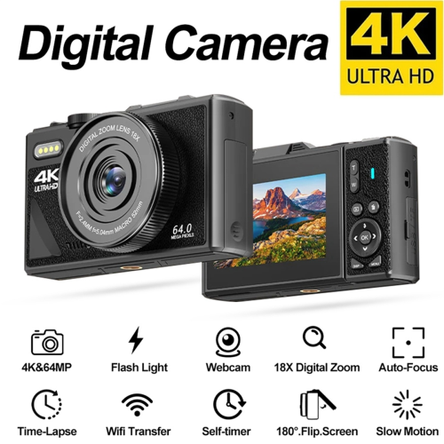 4K 64MP Digital Camera for Photography 3 Inch IPS Flip Screen 1