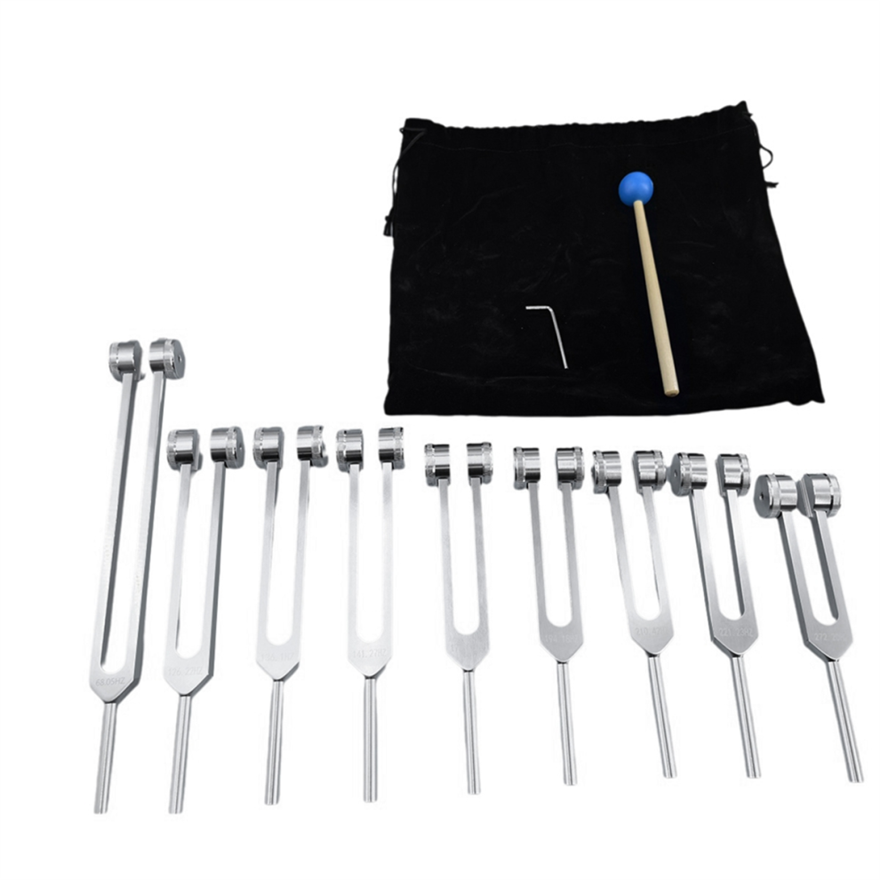 Aluminum Alloy Chakra Tuning Forks Set with Hammers,Silver
