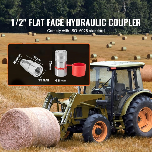 1/2 Zoll flache Hydraulikkupplungen, mit 2 Staubkappen 1