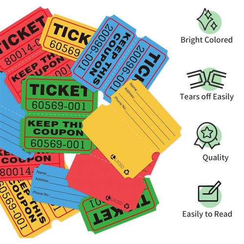 4000 Double Raffle Tickets-4 Assorted Colors (Blue,Yellow,Red,Green) 2