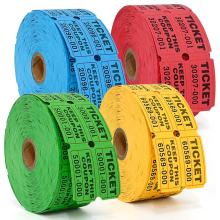 4000 Double Raffle Tickets-4 Assorted Colors (Blue,Yellow,Red,Green)