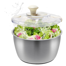 Centrifugadora de lechuga de acero inoxidable con tapa, recipiente y escurridor