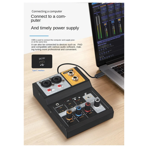 2-Way Recording Mixer USB Computer External Sound Card DJ Mixer