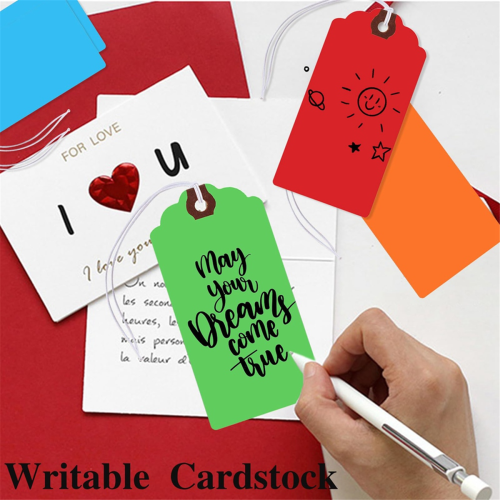 300 pezzi di etichette colorate con corde elastiche, carta bianca scrivibile 2