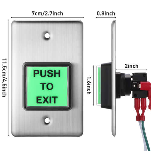 2 Pcs Push to Exit Button Indoor Green Square Request to Exit Button 2
