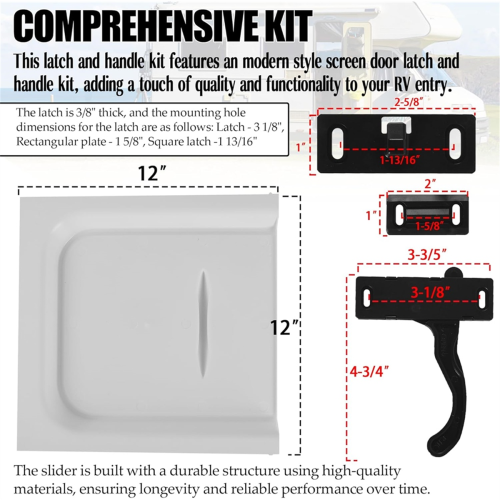 RV Screen Door Latch Handle Kit(Right Hand) and Door Slide 12In Panel 1