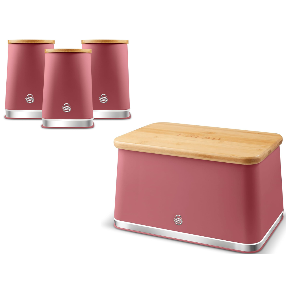 Swan Nordic Fuchsia Rose Bread Bin and Canisters Kitchen Storage Set