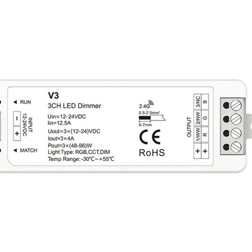 Ελεγκτής LED 3 καναλιών 2.4G DC12-24V με ρύθμιση έντασης 2