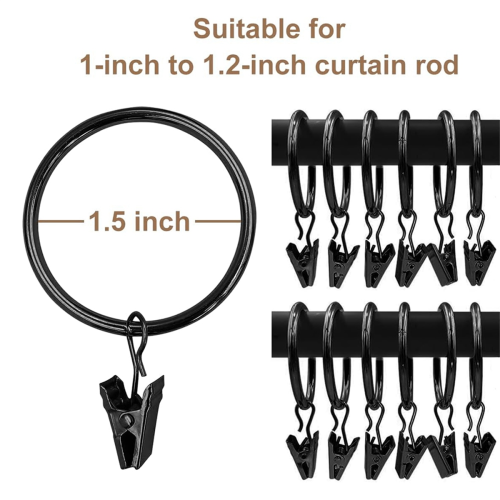 40 PCS Curtain Rings with Clips, Rings Hooks,Black 1