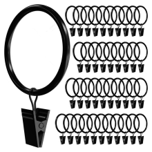 40 PCS Curtain Rings with Clips, Rings Hooks,Black