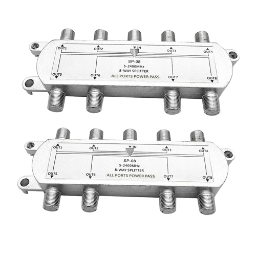 2PCS Satellite 8 Way Coaxial Cable Splitter 5-2400MHz F Type Plug