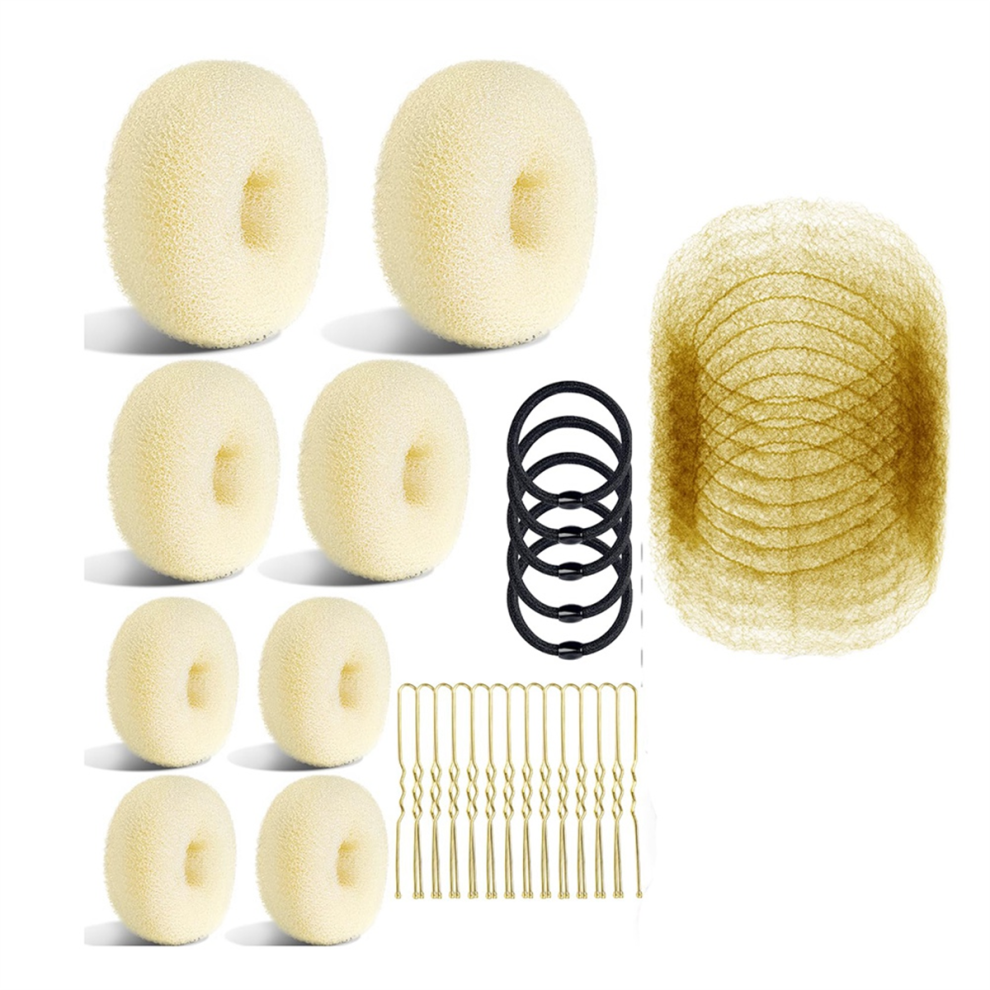 Bun Maker and Hair Nets Set,with 8 Bun Makers for Women Beige