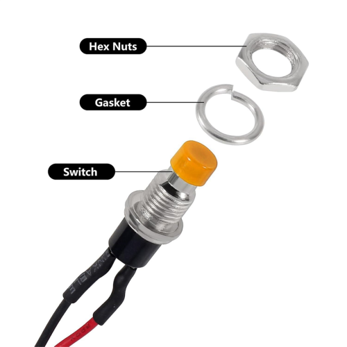 12 Stück 7 mm Mini-Drucktastenschalter, vorverdrahtet, Ein/Aus 2