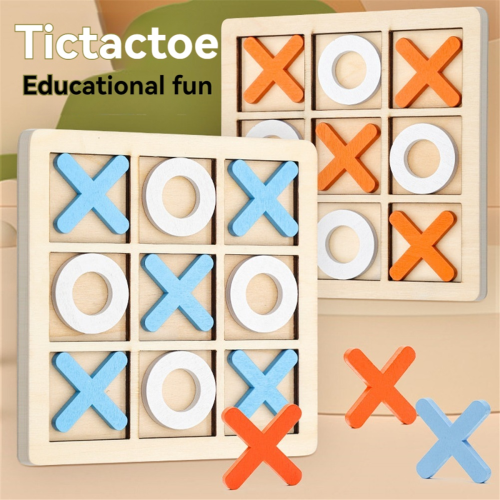 Ξύλινη σανίδα Tile-Tac Toe Παιχνίδι XO Επιτραπέζιο Παιχνίδι Πορτοκαλί + Λευκό 1