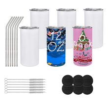 Pack of 6 12oz Sublimation Tumblers with Lids & Straws - Blank Insulated Stainless Steel for DIY Customization