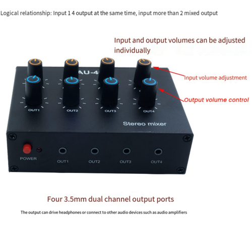 AU-404 Stereo Sound Vier Multi Input Output Mixer Audio Musik Mischen 1