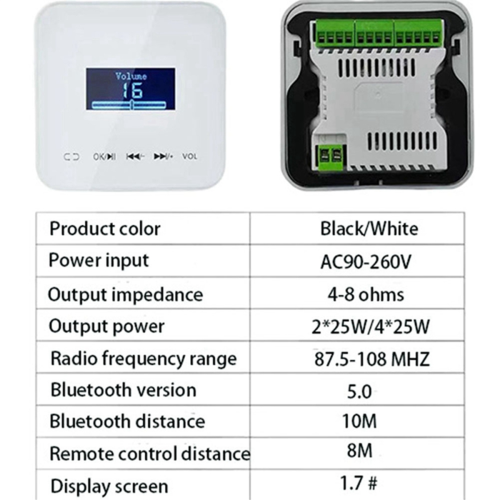 Smart Home in Wall Volume Control with 20Wx2CH Amplifier Audio(Black) 2