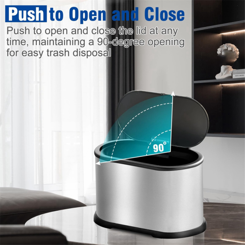Mini Trash Can with Lid, 4L Small Kitchen Compost Bin Silver 2