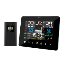 Sunrise and Sunset Weather Station Multifunctional Alarm Clock Thermometer Hygrometer Touch Screen Operation with Wireless Outdoor Sensor