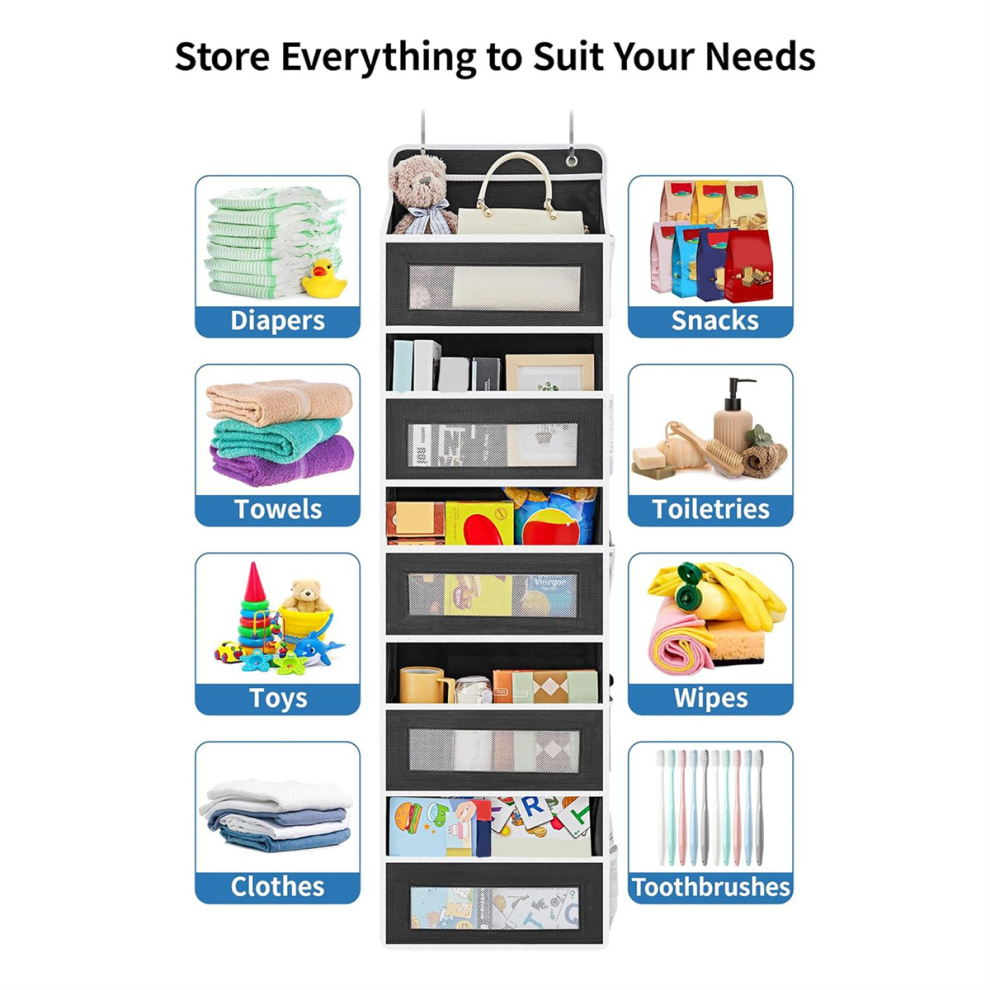 Over the Door Organizer Storage,5 Shelf Hanging Door Organizer, Black