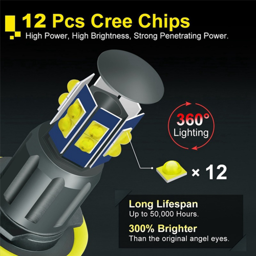 Lâmpada de farol H8 6000K 120W LED Angel Eyes Canbus 2