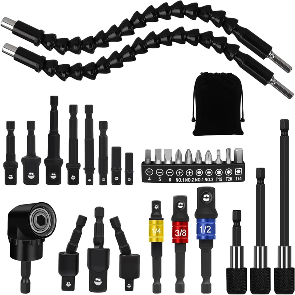 31 Pcs Drill Bit Extension Set, 105 Right Angle Drill Attachment 4712036687464